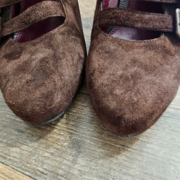 Enzo Angliolini Brown Suede Leather Strappy Buckle Detail Chunky Heel Shoes 6 - Picture 8 of 16